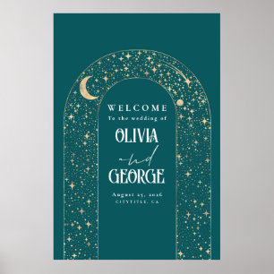 Póster Signo de bienvenida de Boda Verde azulado de estre