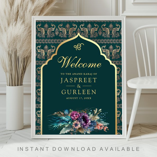 Póster Signo de bienvenida de Boda verde azulado de oro A (Subido por el creador)
