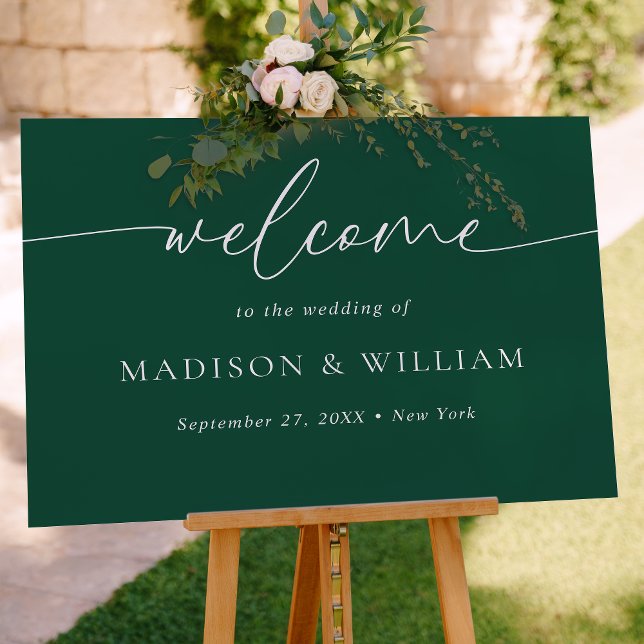 Póster Signo de bienvenida de Boda verde con guión mínimo (Subido por el creador)