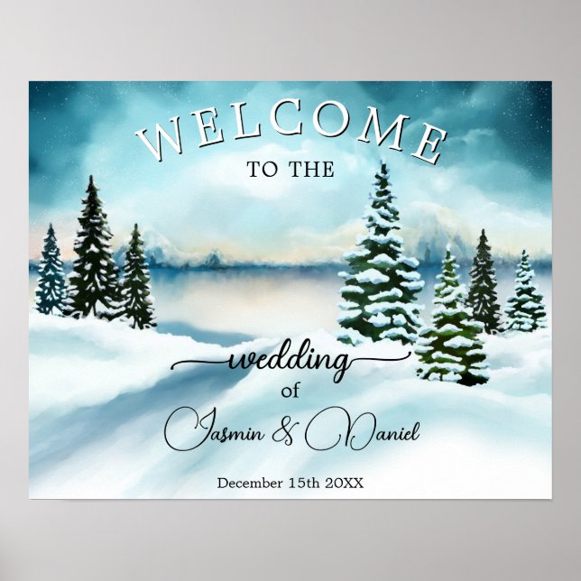 Póster Signo de bienvenida de Boda Winter Wonderland (Frente)