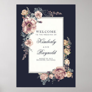Póster Signo de bienvenida de bodas con flores de marina