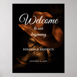 Póster Signo de bienvenida de bodas rústicas en bots de v