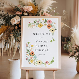 Póster Signo de bienvenida de Boho Bridal Shower Floral