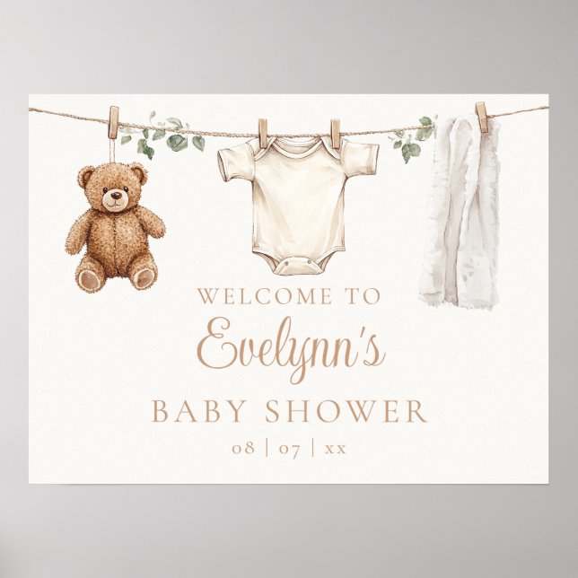 Póster Signo de bienvenida de Boho Clothesline Baby Showe (Frente)