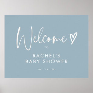 Póster Signo de bienvenida de Boho Dusty Blue Baby Shower