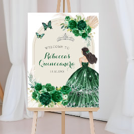 Póster Signo de bienvenida de Boho Emerald Green Quinceañ