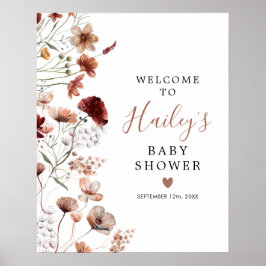 Póster Signo de bienvenida de Boho Fall Wildflower Baby S