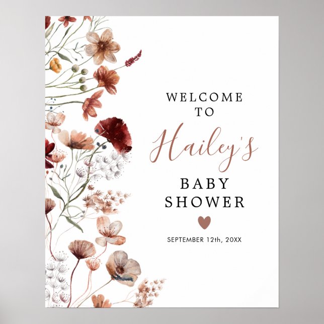 Póster Signo de bienvenida de Boho Fall Wildflower Baby S (Frente)