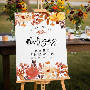 Póster Signo de bienvenida de Boho Fall Wildflower Baby S