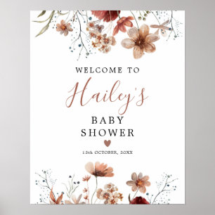 Póster Signo de bienvenida de Boho Fall Wildflower Baby S