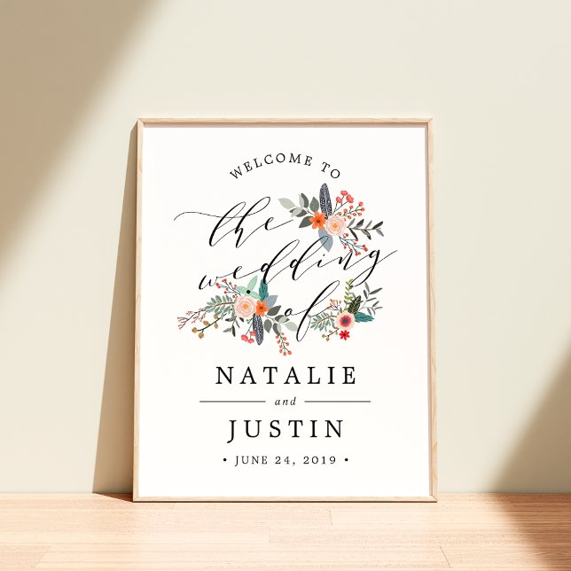 Póster Signo de bienvenida de Boho Floral Boda (Subido por el creador)