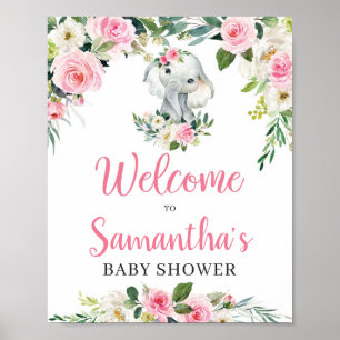 Póster Signo de bienvenida de Boho Floral Elephant Baby S