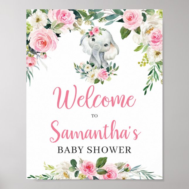 Póster Signo de bienvenida de Boho Floral Elephant Baby S (Frente)