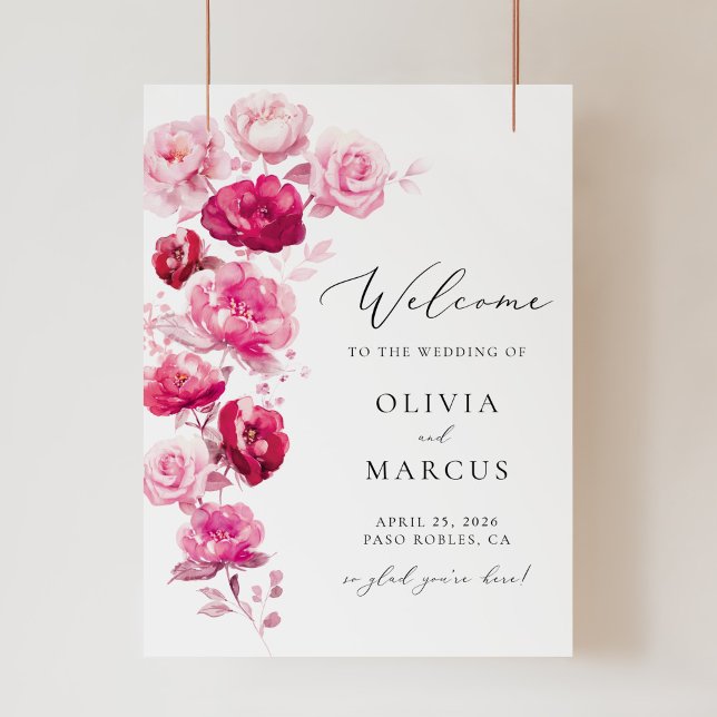 Póster Signo de bienvenida de Boho Magenta Boda floral ro (Subido por el creador)