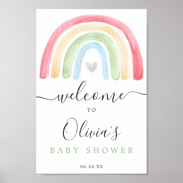 Póster Signo de bienvenida de Boho Rainbow Baby Shower (Frente)