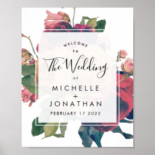 Póster Signo de bienvenida de Boho Rosas antiguos de boda