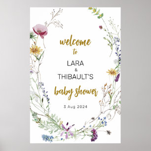 Póster Signo de bienvenida de Boho Wildflower Baby Shower