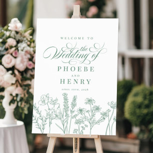 Póster Signo de bienvenida de Boho Wildflower Spring Gree