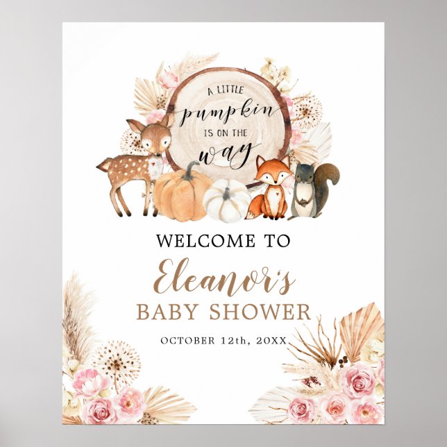 Póster Signo de bienvenida de Boho Woodland Pumpkin Baby  (Frente)