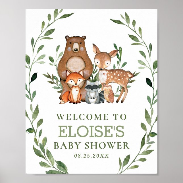 Póster Signo de bienvenida de bosque para animales de Woo (Frente)