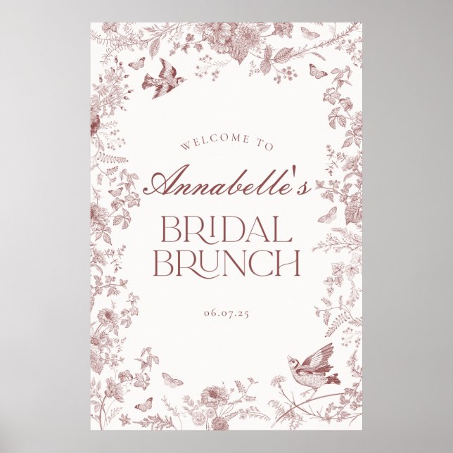 Póster Signo de bienvenida de Brunch de novia floral de t (Frente)