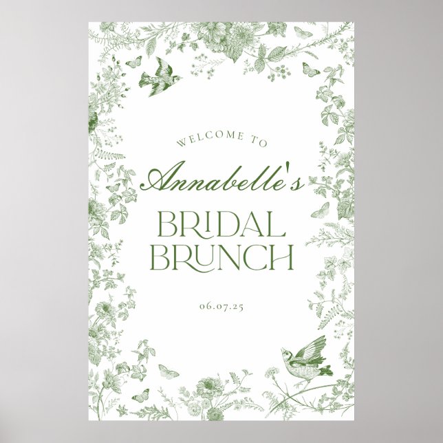 Póster Signo de bienvenida de brunch de novias con flores (Frente)