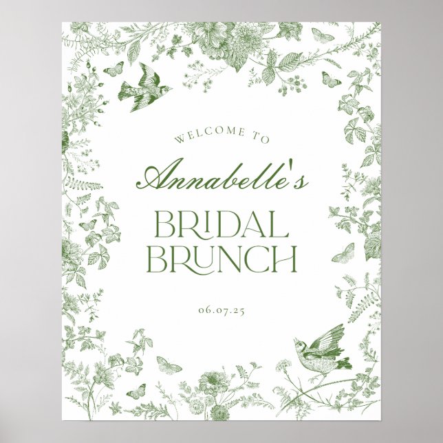 Póster Signo de bienvenida de brunch de novias con flores (Frente)