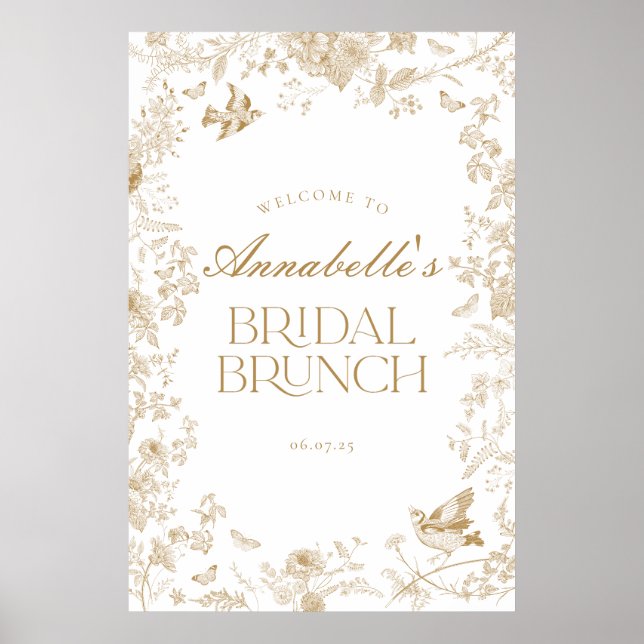 Póster Signo de bienvenida de Brunch de novias con flores (Frente)