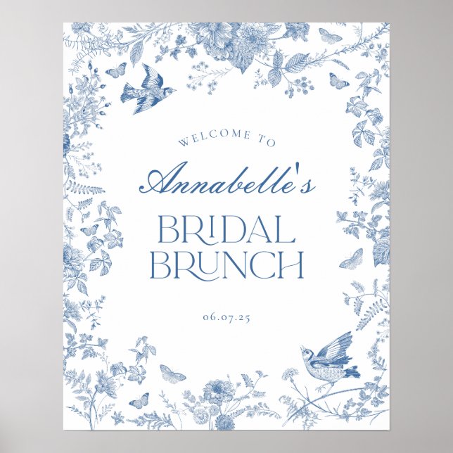 Póster Signo de bienvenida de brunch nupcial floral de Bl (Frente)