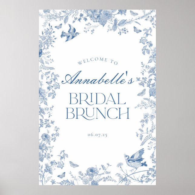 Póster Signo de bienvenida de brunch nupcial floral de Bl (Frente)