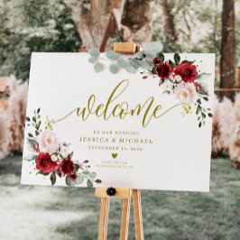 Póster Signo de bienvenida de Bugundy Floral