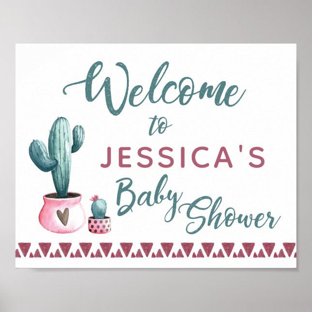 Póster Signo de bienvenida de Cactus Baby Shower (Frente)