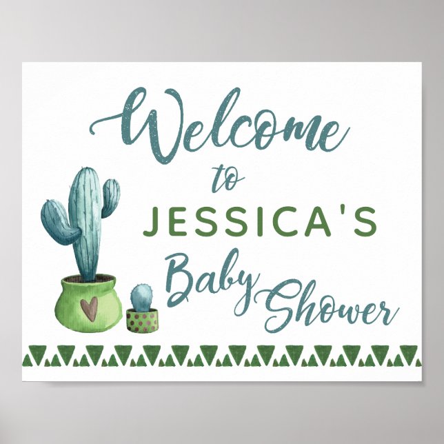 Póster Signo de bienvenida de Cactus Baby Shower (Frente)