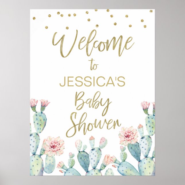 Póster Signo de bienvenida de Cactus Fiesta de Baby Showe (Frente)