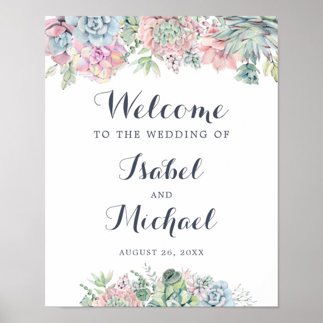 Póster Signo de bienvenida de Cactus Rubor Floral (Frente)