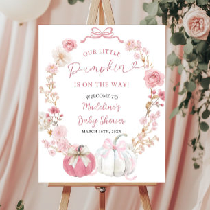 Póster Signo de bienvenida de calabaza blanca y rosa