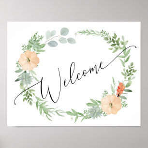 Póster Signo de bienvenida de calabaza elegante otoño