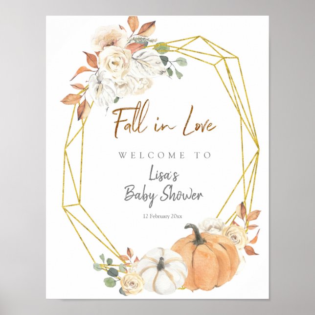 Póster Signo de bienvenida de calabaza floral geométrica  (Frente)
