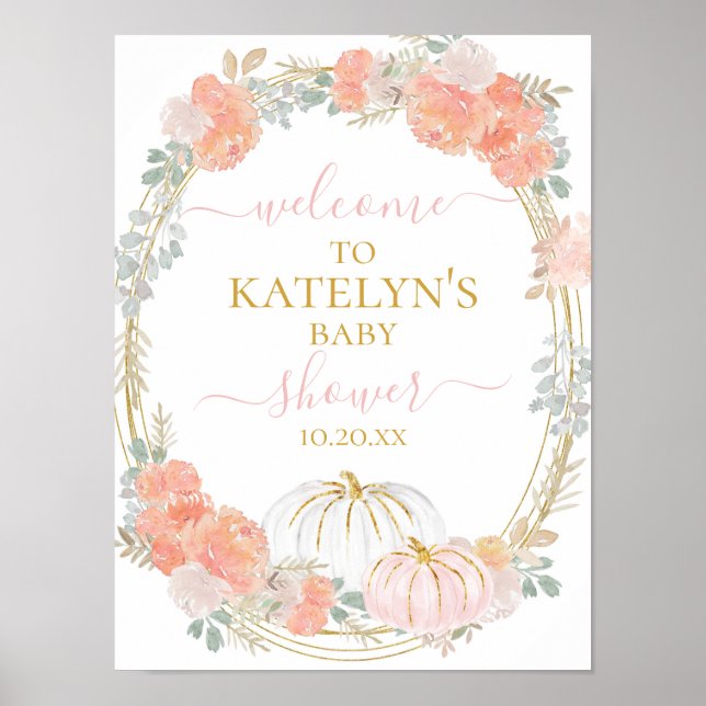 Póster Signo de bienvenida de calabaza rosa Poster (Frente)