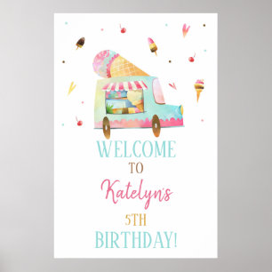 Póster Signo de bienvenida de Camión de Crema de Hielo