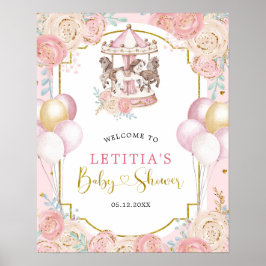 Póster Signo de bienvenida de carrusel mágico rosa y dora