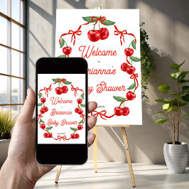 Póster Signo de bienvenida de cereza con cinta de la part