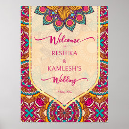 Póster Signo de bienvenida de Cerise mandala rangoli boda