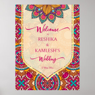 Póster Signo de bienvenida de Cerise mandala rangoli boda