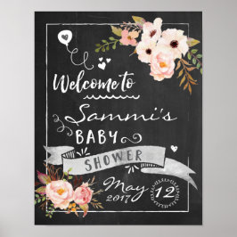 Póster Signo de bienvenida de Chalkboard Floral Baby Show