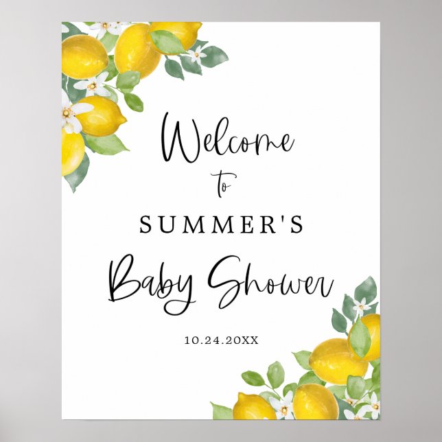 Póster Signo de bienvenida de Citrus Lemon Baby Shower (Frente)
