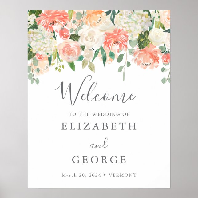 Póster Signo de bienvenida de color rosa y crema (Frente)