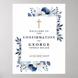 Póster Signo de bienvenida de confirmación botánica azul 