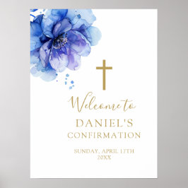 Póster Signo de bienvenida de confirmación de floral azul
