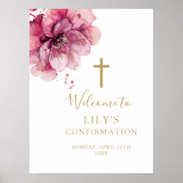 Póster Signo de bienvenida de confirmación de floral rosa